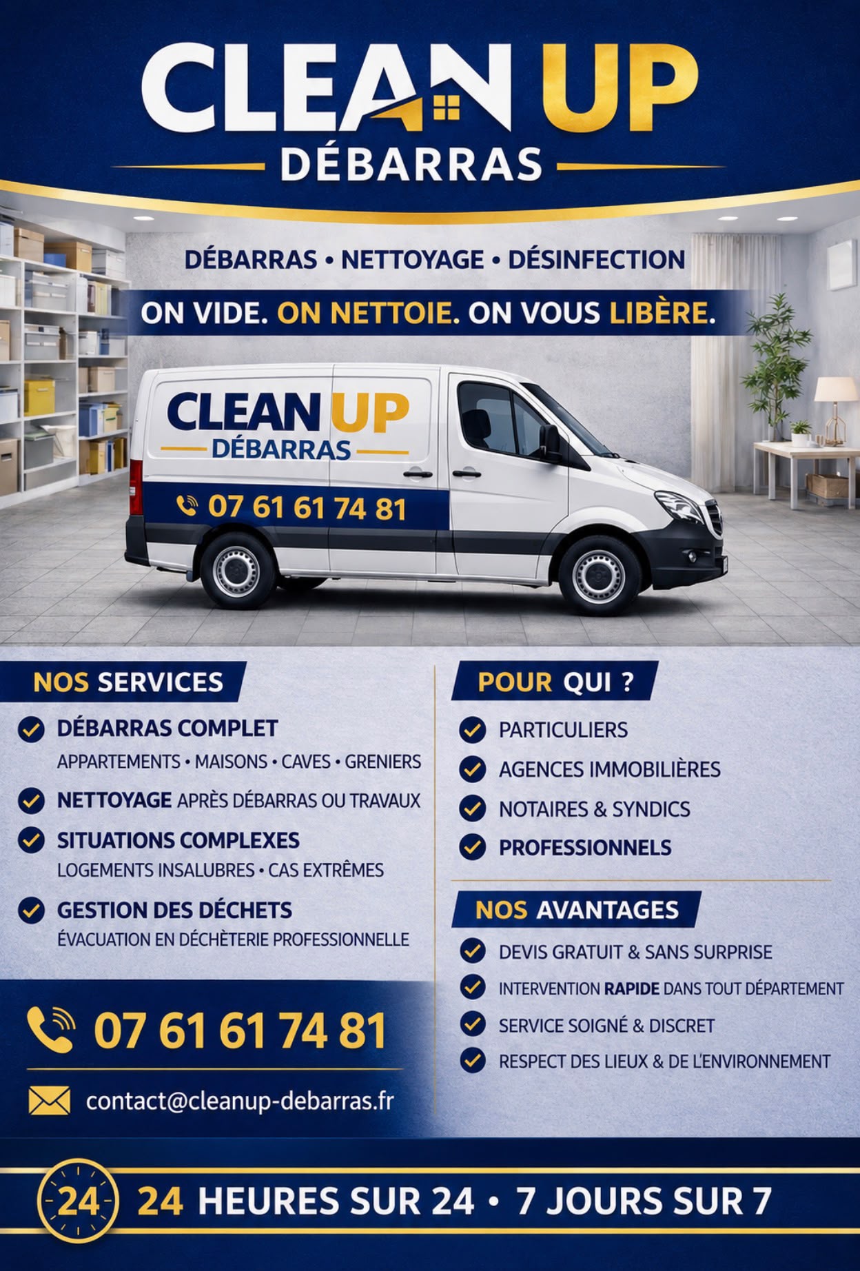 Flyer Clean Up Débarras — services débarras, nettoyage, désinfection à Marseille